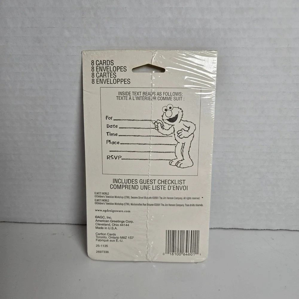 Vintage 2001 Designware Sesame Street Elmo's World 8 Pack Party Invitations New
